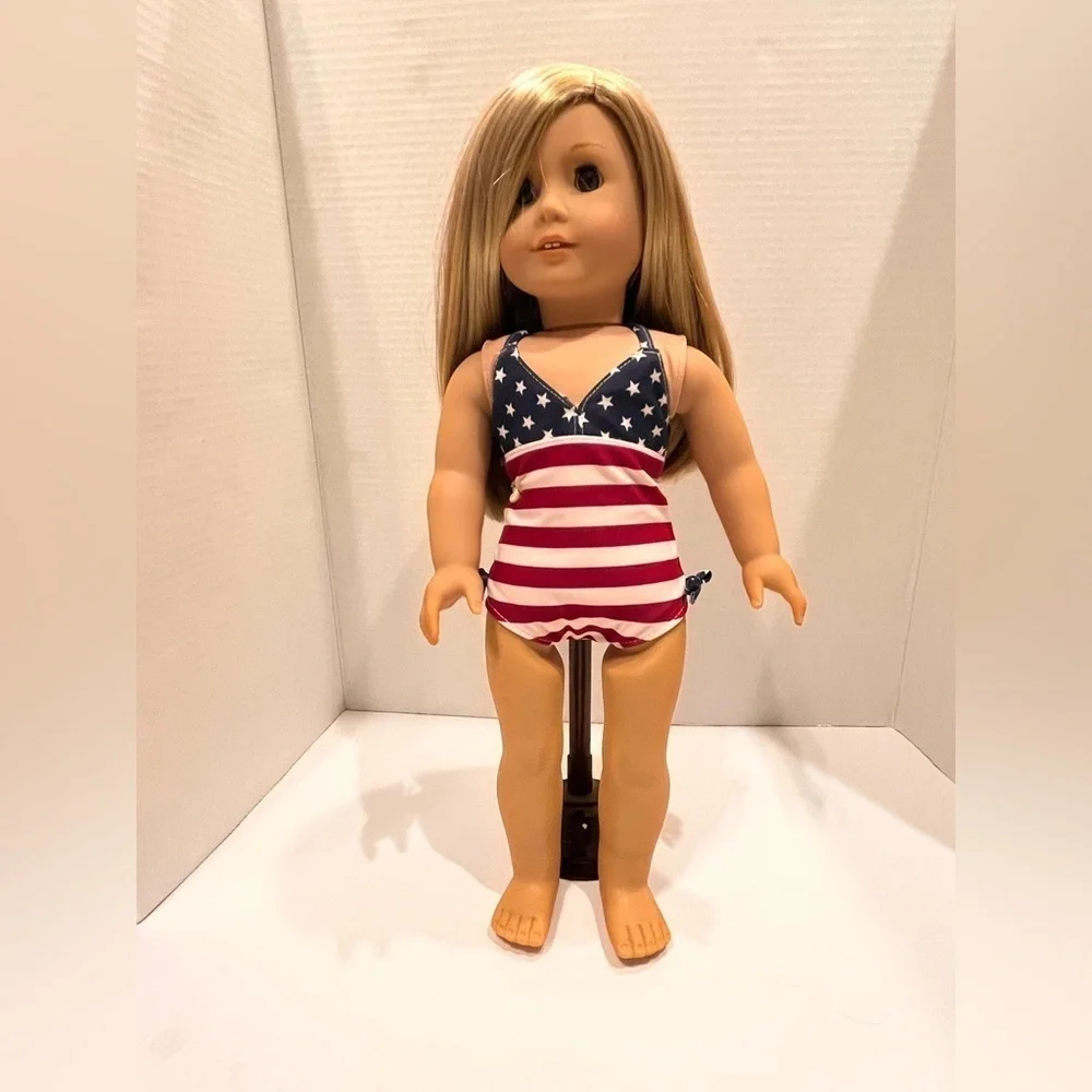 American flag swimsuit with matching cover-up for 18 inch dolls